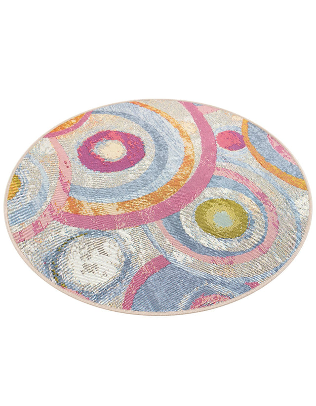 Multicolor 3' 1 x 3' 1 Outdoor Modern Round Area Rug Weather Resistant for Patio, Deck, Terrace, Balcony, Porch 100% Polypropylene Modern Outside Carpet for Sale at Rug Engine