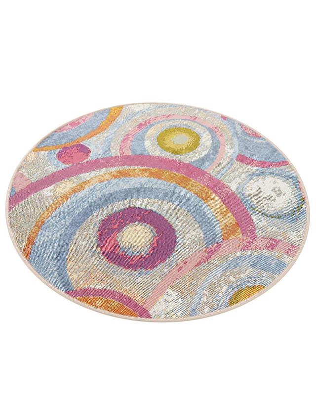 Multicolor 3' 1 x 3' 1 Outdoor Modern Round Area Rug Weather Resistant for Patio, Deck, Terrace, Balcony, Porch 100% Polypropylene Modern Outside Carpet for Sale at Rug Engine