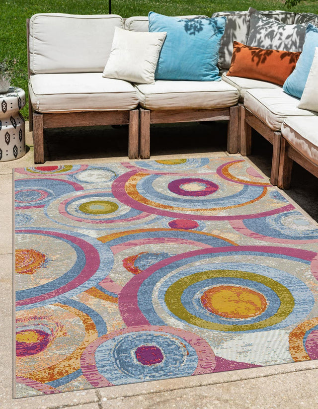 Multicolor 7' 10 x 10' Outdoor Modern Rectangle Area Rug Weather Resistant for Patio, Deck, Terrace, Balcony, Porch 100% Polypropylene Modern Outside Carpet for Sale at Rug Engine