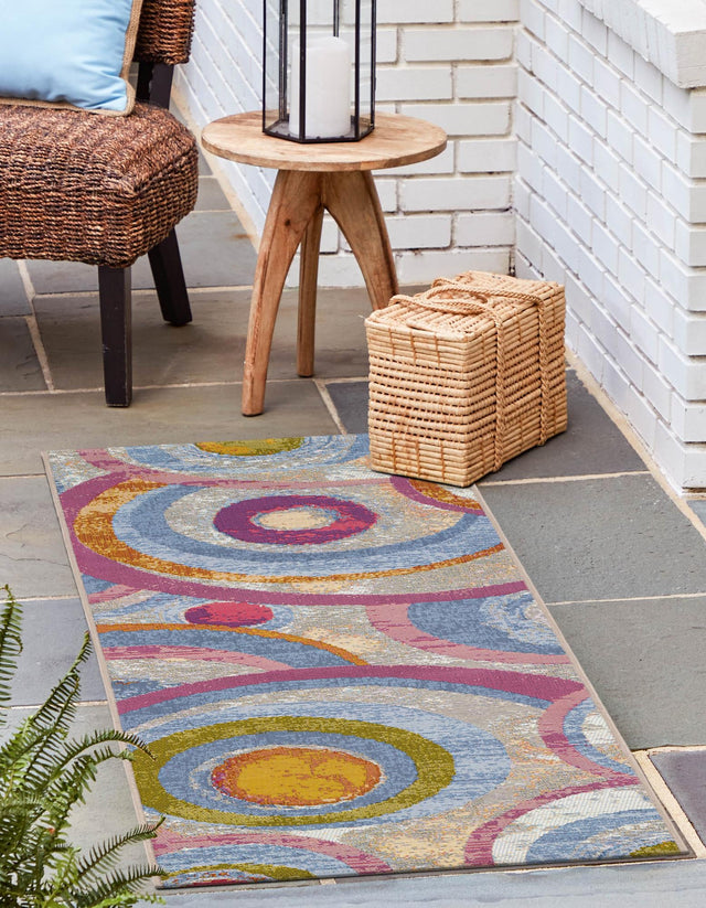 Multicolor 2' 7 x 10' Outdoor Modern Runner Area Rug Weather Resistant for Patio, Deck, Terrace, Balcony, Porch 100% Polypropylene Modern Outside Carpet for Sale at Rug Engine