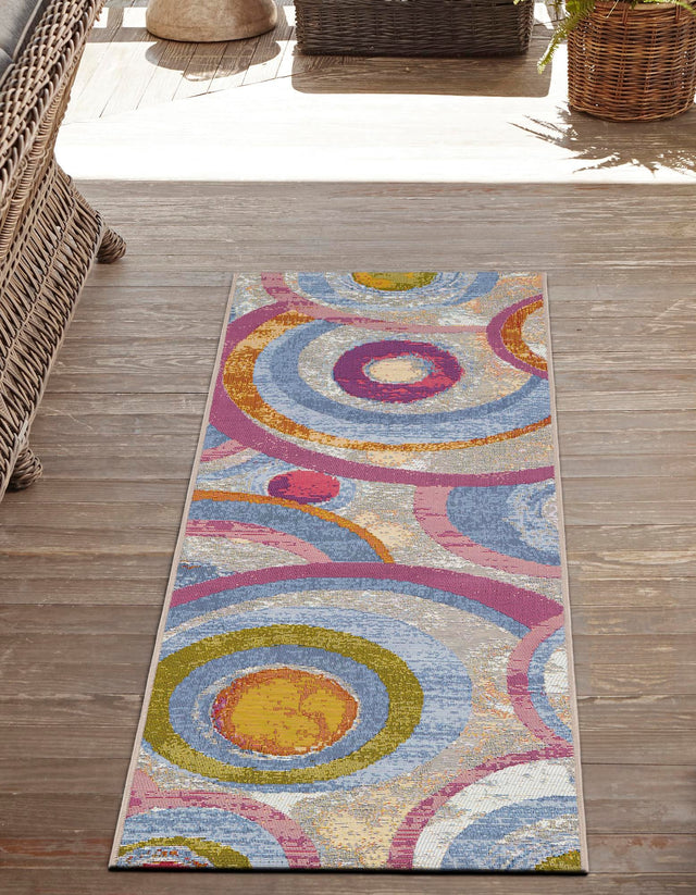 Multicolor 2' 7 x 10' Outdoor Modern Runner Area Rug Weather Resistant for Patio, Deck, Terrace, Balcony, Porch 100% Polypropylene Modern Outside Carpet for Sale at Rug Engine