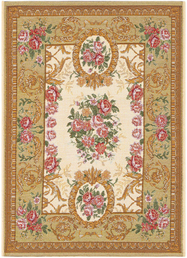 Ivory and Beige 2' x 3' 1 Outdoor Traditional Rectangle Area Rug Weather Resistant for Patio, Deck, Terrace, Balcony, Porch Classical Design Outside Carpet for Sale at Rug Engine