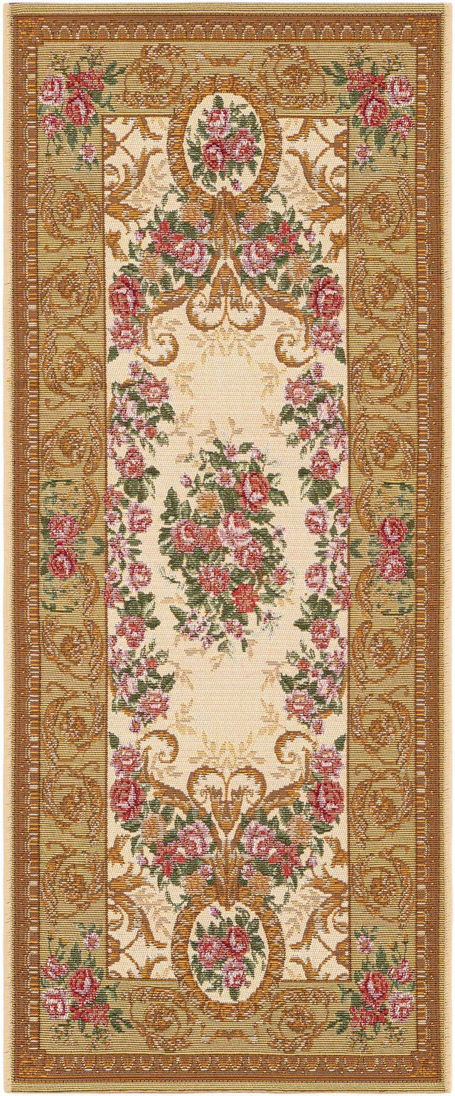 Ivory and Beige 2' x 5' 1 Outdoor Traditional Runner Area Rug Weather Resistant for Patio, Deck, Terrace, Balcony, Porch Classical Design Outside Carpet for Sale at Rug Engine