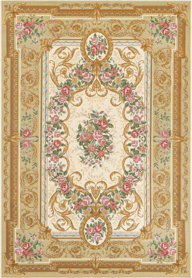 Ivory and Beige 5' 1 x 8' Outdoor Traditional Rectangle Area Rug Weather Resistant for Patio, Deck, Terrace, Balcony, Porch Classical Design Outside Carpet for Sale at Rug Engine
