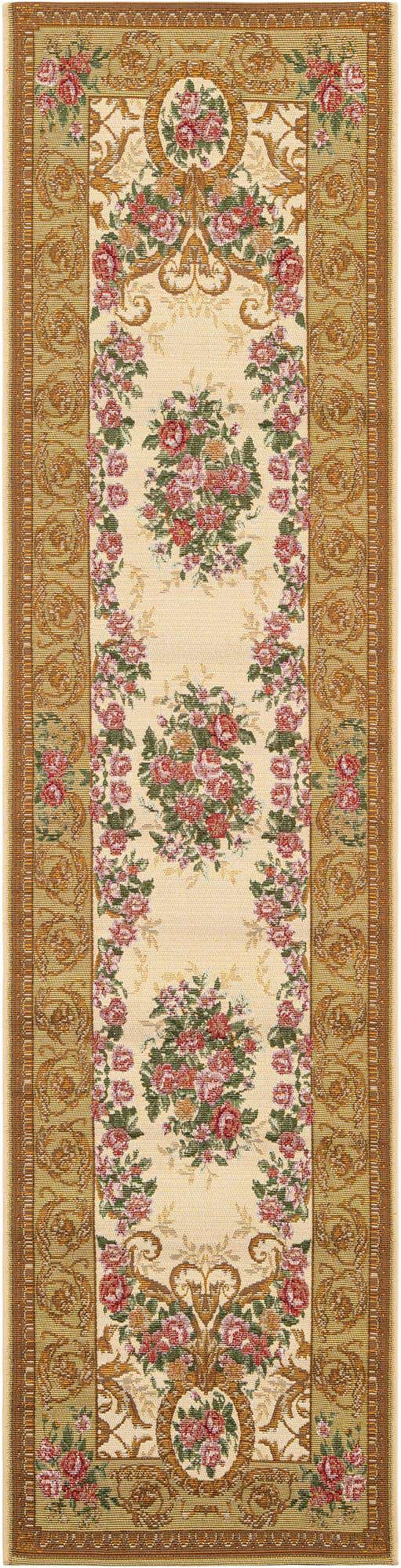 Ivory and Beige 2' x 8' Outdoor Traditional Runner Area Rug Weather Resistant for Patio, Deck, Terrace, Balcony, Porch Classical Design Outside Carpet for Sale at Rug Engine