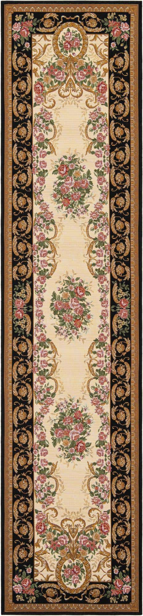 Black and Ivory 2' 7 x 12' Outdoor Traditional Runner Area Rug Weather Resistant for Patio, Deck, Terrace, Balcony, Porch Classical Design Outside Carpet for Sale at Rug Engine