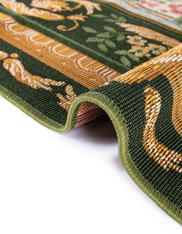 Green and Ivory 10' x 10' Outdoor Traditional Square Area Rug Weather Resistant for Patio, Deck, Terrace, Balcony, Porch Classical Design Outside Carpet for Sale at Rug Engine