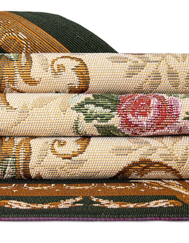 Green and Ivory 10' x 10' Outdoor Traditional Square Area Rug Weather Resistant for Patio, Deck, Terrace, Balcony, Porch Classical Design Outside Carpet for Sale at Rug Engine