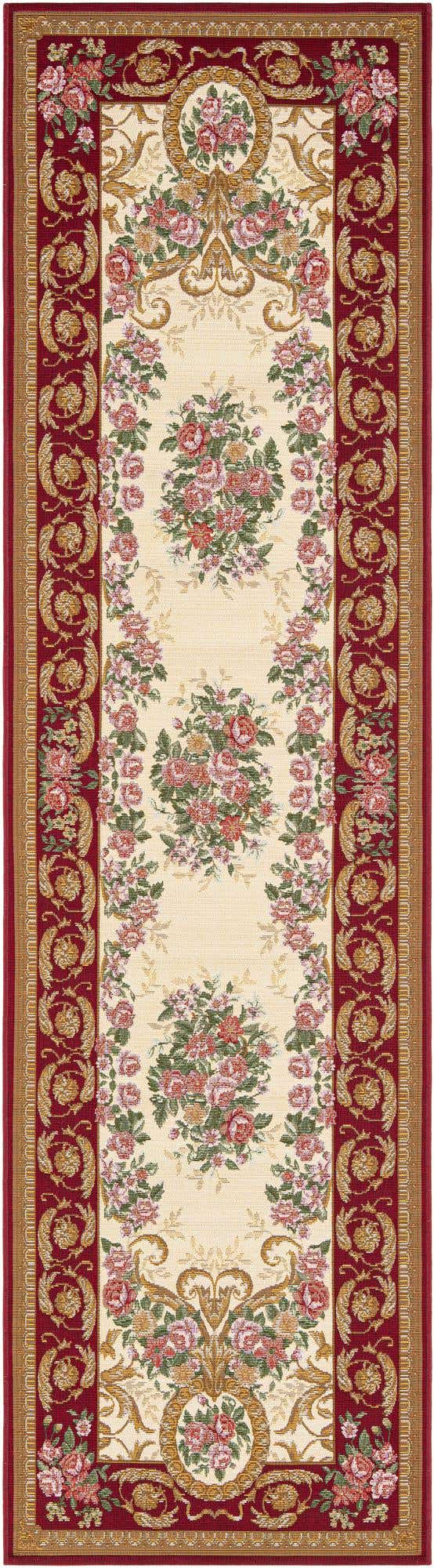 Burgundy Red and Ivory 2' 7 x 10' Outdoor Traditional Runner Area Rug Weather Resistant for Patio, Deck, Terrace, Balcony, Porch Classical Design Outside Carpet for Sale at Rug Engine