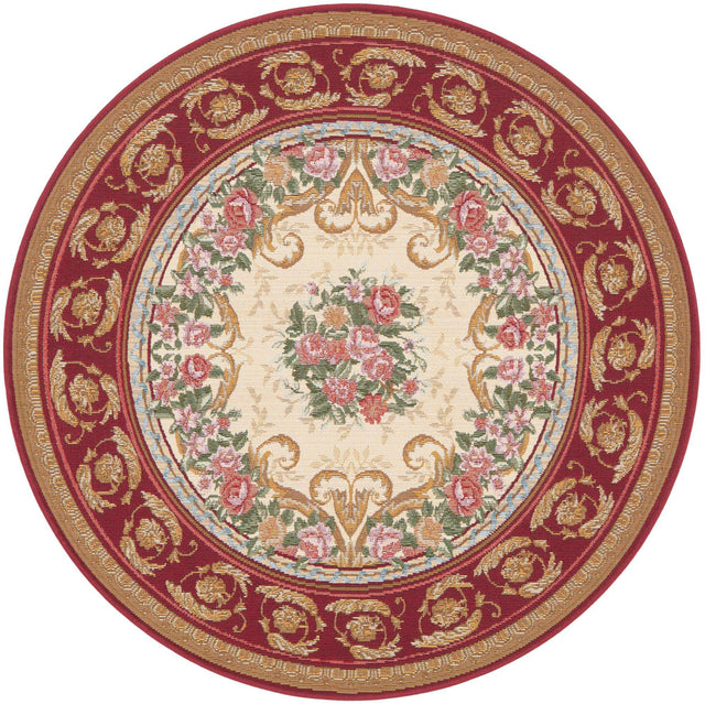 Burgundy Red and Ivory 4' 1 x 4' 1 Outdoor Traditional Round Area Rug Weather Resistant for Patio, Deck, Terrace, Balcony, Porch Classical Design Outside Carpet for Sale at Rug Engine
