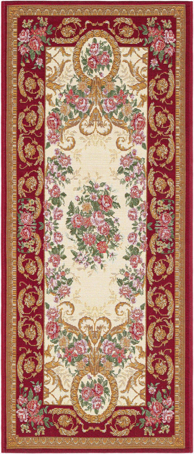 Burgundy Red and Ivory 2' x 5' 1 Outdoor Traditional Runner Area Rug Weather Resistant for Patio, Deck, Terrace, Balcony, Porch Classical Design Outside Carpet for Sale at Rug Engine