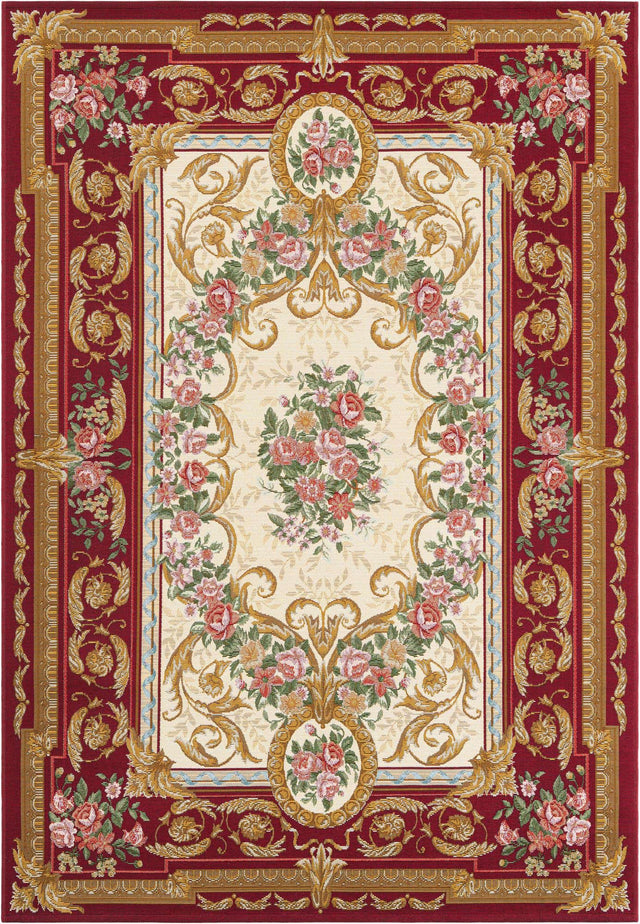 Burgundy Red and Ivory 5' 1 x 8' Outdoor Traditional Rectangle Area Rug Weather Resistant for Patio, Deck, Terrace, Balcony, Porch Classical Design Outside Carpet for Sale at Rug Engine