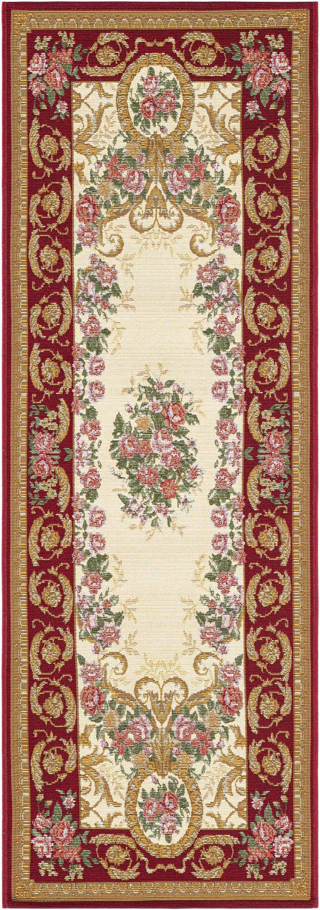 Burgundy Red and Ivory 2' x 6' 1 Outdoor Traditional Runner Area Rug Weather Resistant for Patio, Deck, Terrace, Balcony, Porch Classical Design Outside Carpet for Sale at Rug Engine