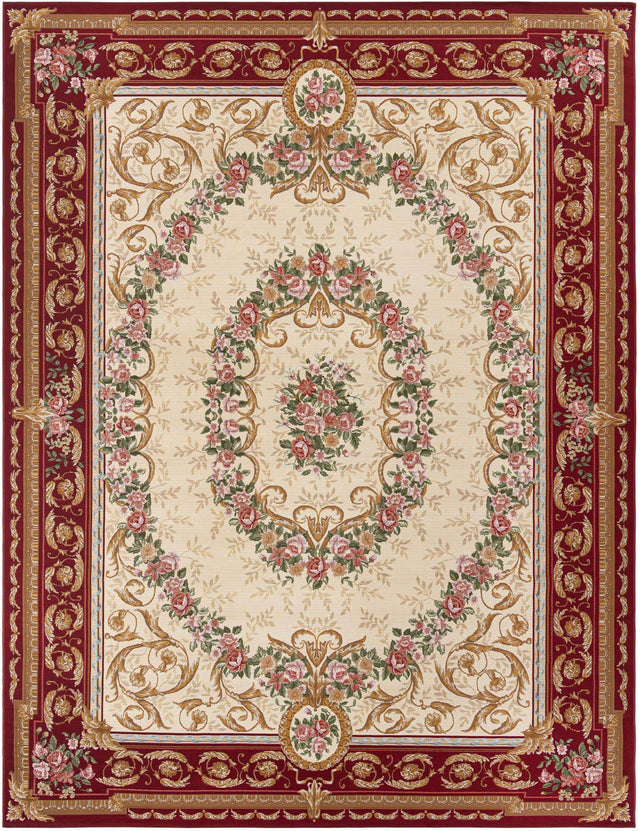 Burgundy Red and Ivory 9' x 12' Outdoor Traditional Rectangle Area Rug Weather Resistant for Patio, Deck, Terrace, Balcony, Porch Classical Design Outside Carpet for Sale at Rug Engine