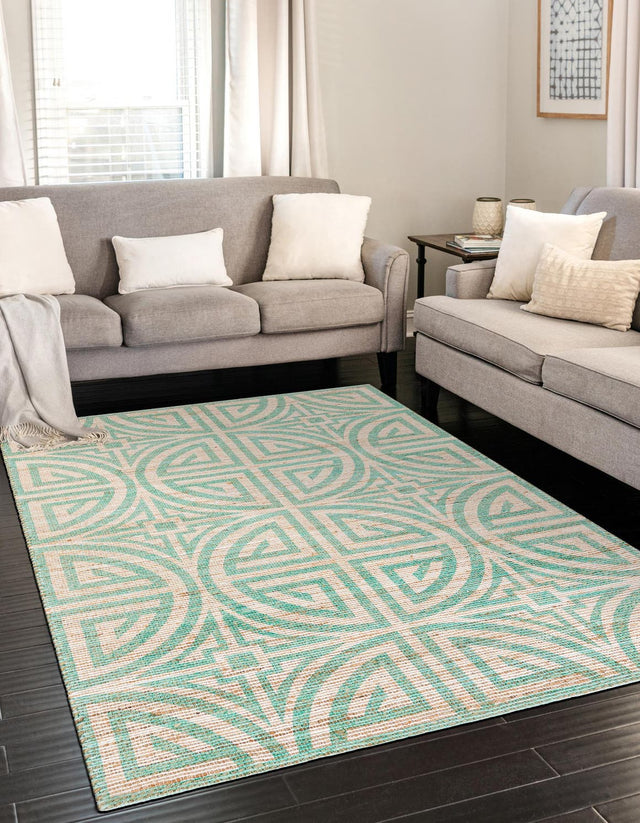 Blue and Ivory 9' x 12' Chenille Jute Rectangle Area Rug Vintage Distressed Boho All Natural Eco-Friendly Sustainable Carpet for Living Dining Office Dorm Rooms for Sale at Rug Engine