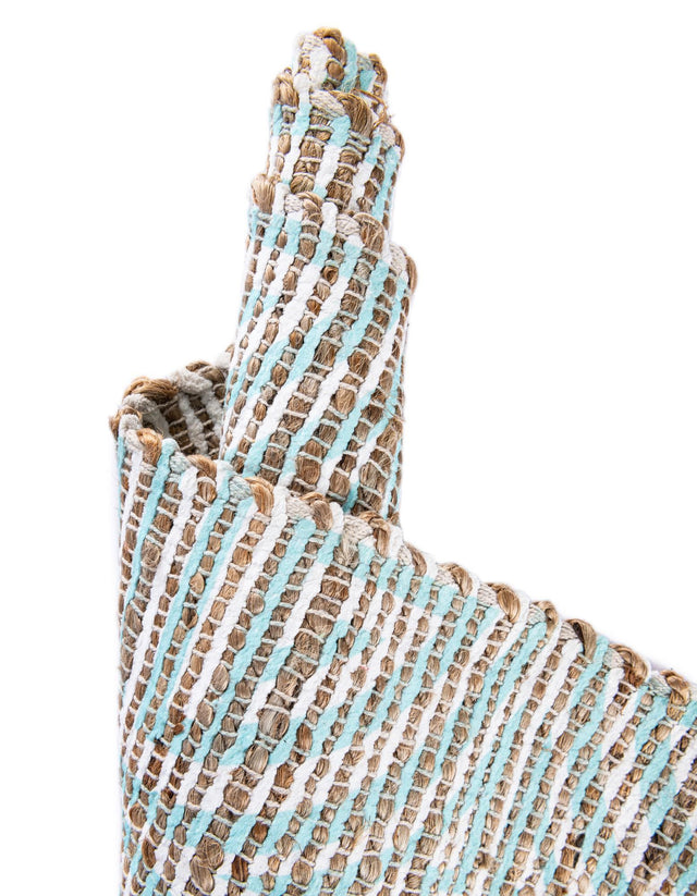 Blue and Ivory 6' 1 x 9' Chenille Jute Rectangle Area Rug Vintage Distressed Boho All Natural Eco-Friendly Sustainable Carpet for Living Dining Office Dorm Rooms for Sale at Rug Engine