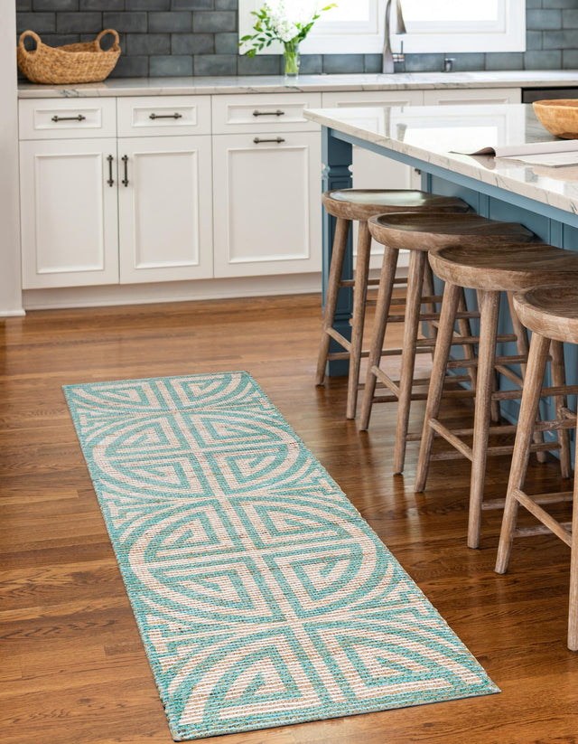 Blue and Ivory 2' 2 x 6' 1 Chenille Jute Runner Area Rug Vintage Distressed Boho All Natural Eco-Friendly Sustainable Carpet for Living Dining Office Dorm Rooms for Sale at Rug Engine