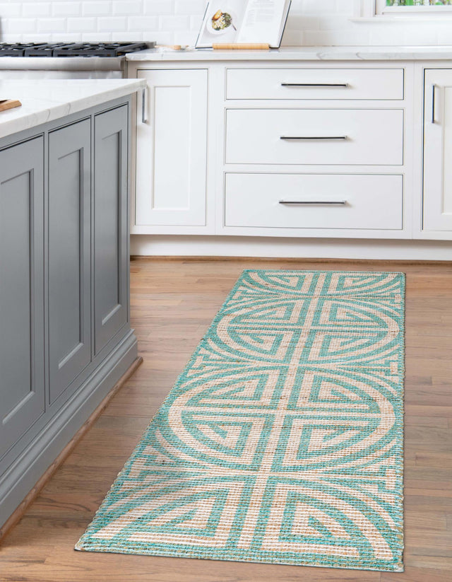 Blue and Ivory 2' 2 x 6' 1 Chenille Jute Runner Area Rug Vintage Distressed Boho All Natural Eco-Friendly Sustainable Carpet for Living Dining Office Dorm Rooms for Sale at Rug Engine