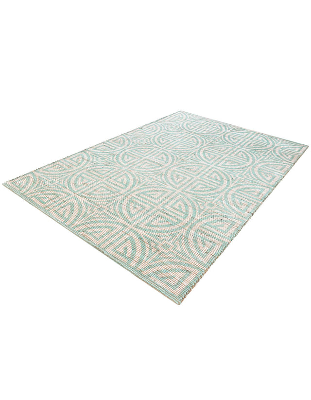Blue and Ivory 6' 1 x 9' Chenille Jute Rectangle Area Rug Vintage Distressed Boho All Natural Eco-Friendly Sustainable Carpet for Living Dining Office Dorm Rooms for Sale at Rug Engine