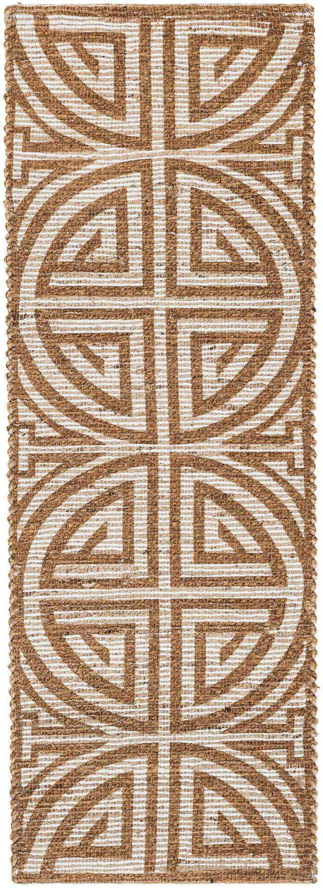 Light Brown and Ivory 2' 2 x 6' 1 Chenille Jute Runner Area Rug Vintage Distressed Boho All Natural Eco-Friendly Sustainable Carpet for Living Dining Office Dorm Rooms for Sale at Rug Engine