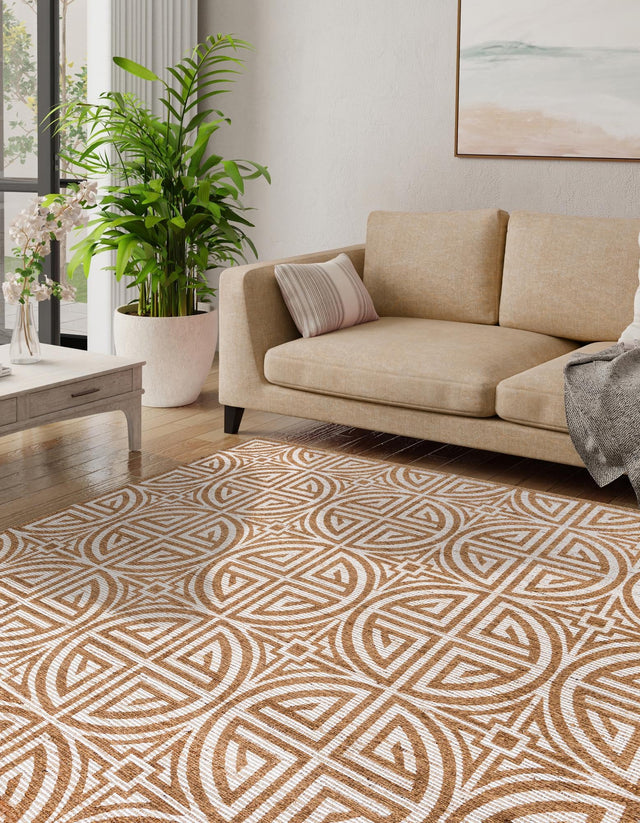 Light Brown and Ivory 7' 10 x 7' 10 Chenille Jute Square Area Rug Vintage Distressed Boho All Natural Eco-Friendly Sustainable Carpet for Living Dining Office Dorm Rooms for Sale at Rug Engine