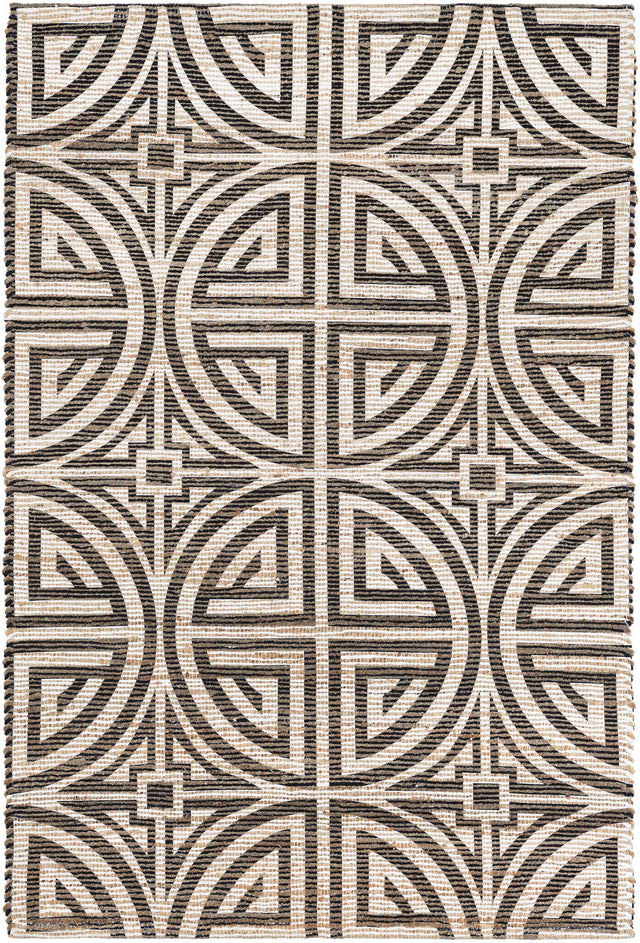 Black and Ivory 4' 1 x 6' 1 Chenille Jute Rectangle Area Rug Vintage Distressed Boho All Natural Eco-Friendly Sustainable Carpet for Living Dining Office Dorm Rooms for Sale at Rug Engine