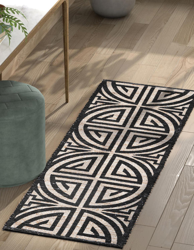 Black and Ivory 2' 2 x 8' Chenille Jute Runner Area Rug Vintage Distressed Boho All Natural Eco-Friendly Sustainable Carpet for Living Dining Office Dorm Rooms for Sale at Rug Engine