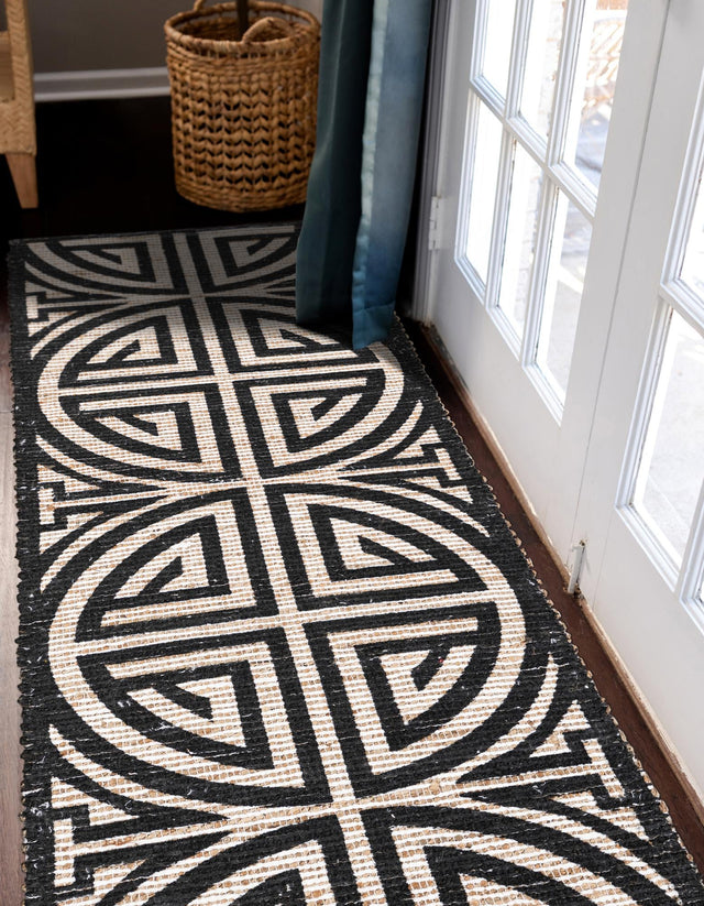 Black and Ivory 2' 2 x 8' Chenille Jute Runner Area Rug Vintage Distressed Boho All Natural Eco-Friendly Sustainable Carpet for Living Dining Office Dorm Rooms for Sale at Rug Engine