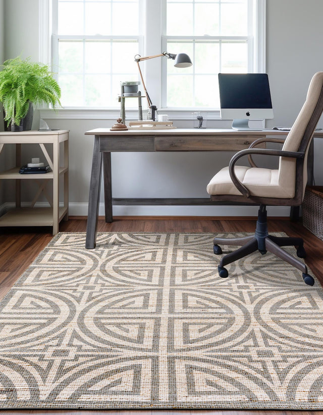 Gray and Ivory 4' 1 x 6' 1 Chenille Jute Rectangle Area Rug Vintage Distressed Boho All Natural Eco-Friendly Sustainable Carpet for Living Dining Office Dorm Rooms for Sale at Rug Engine