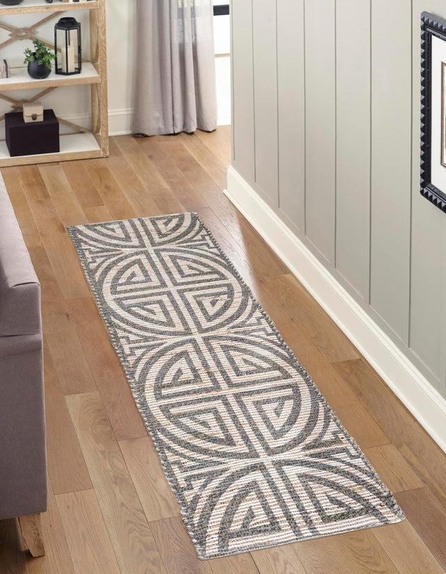 Gray and Ivory 2' 2 x 8' Chenille Jute Runner Area Rug Vintage Distressed Boho All Natural Eco-Friendly Sustainable Carpet for Living Dining Office Dorm Rooms for Sale at Rug Engine