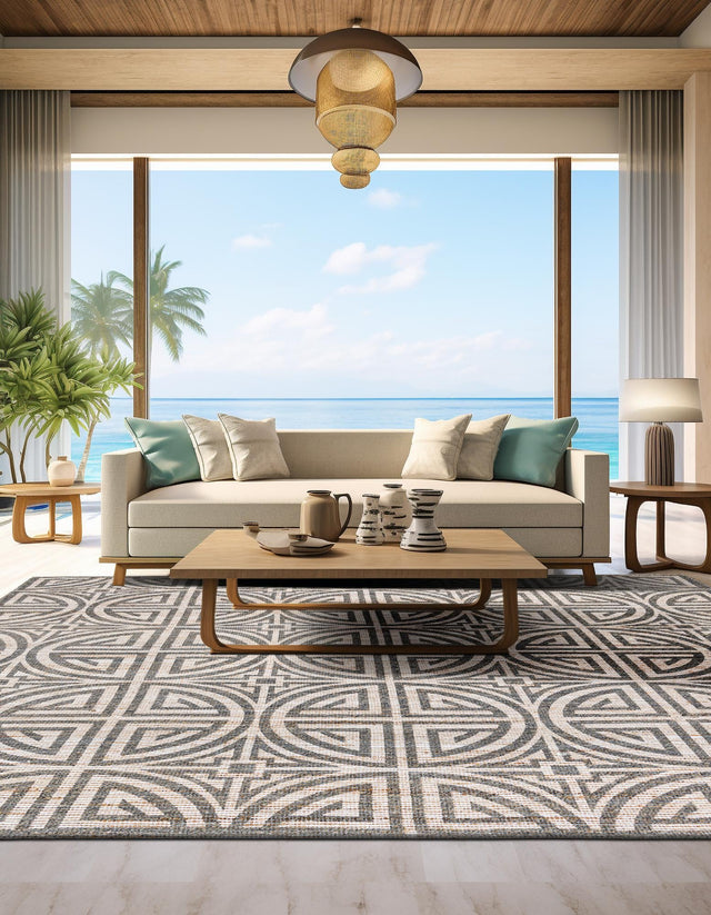 Gray and Ivory 7' 10 x 7' 10 Chenille Jute Square Area Rug Vintage Distressed Boho All Natural Eco-Friendly Sustainable Carpet for Living Dining Office Dorm Rooms for Sale at Rug Engine