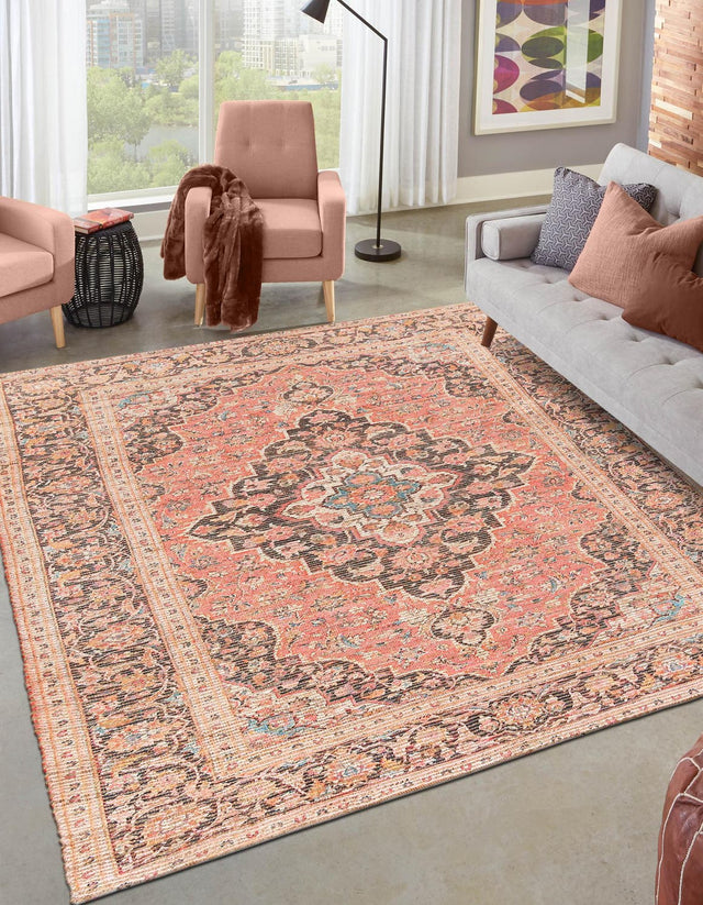 Red 7' 10 x 7' 10 Chenille Jute Square Area Rug Vintage Distressed Boho All Natural Eco-Friendly Sustainable Carpet for Living Dining Office Dorm Rooms for Sale at Rug Engine