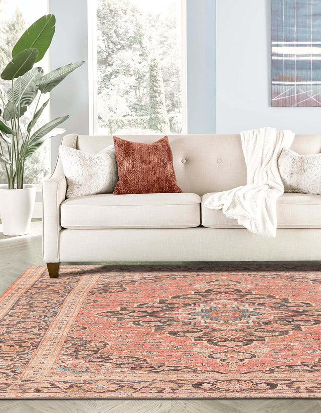 Red 7' 10 x 7' 10 Chenille Jute Square Area Rug Vintage Distressed Boho All Natural Eco-Friendly Sustainable Carpet for Living Dining Office Dorm Rooms for Sale at Rug Engine