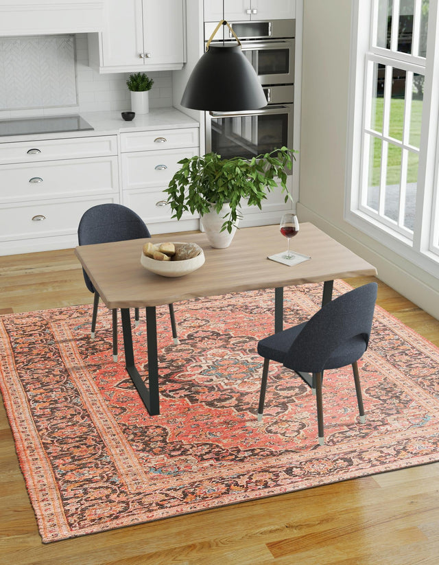Red 7' 10 x 7' 10 Chenille Jute Square Area Rug Vintage Distressed Boho All Natural Eco-Friendly Sustainable Carpet for Living Dining Office Dorm Rooms for Sale at Rug Engine