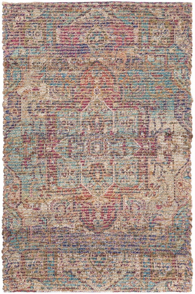 Antique Red and Blue 2' x 3' 1 Chenille Jute Rectangle Area Rug Vintage Distressed Boho All Natural Eco-Friendly Sustainable Carpet for Living Dining Office Dorm Rooms for Sale at Rug Engine