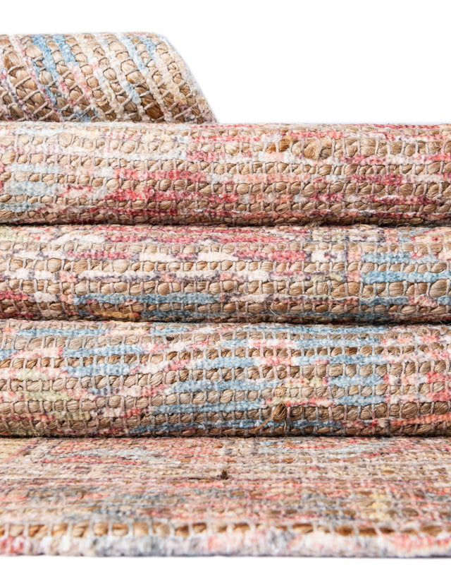 Antique Red and Blue 5' 1 x 8' Chenille Jute Rectangle Area Rug Vintage Distressed Boho All Natural Eco-Friendly Sustainable Carpet for Living Dining Office Dorm Rooms for Sale at Rug Engine