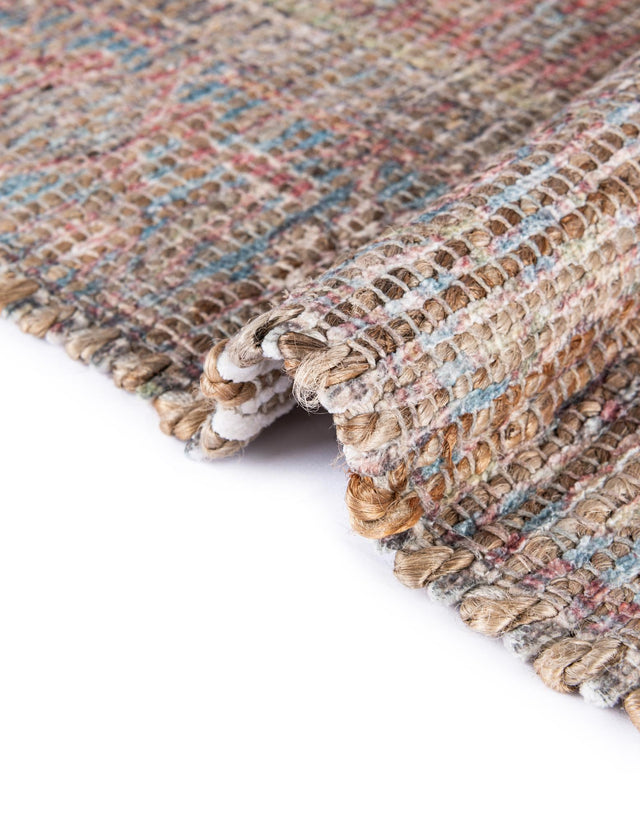 Antique Red and Blue 5' 1 x 8' Chenille Jute Rectangle Area Rug Vintage Distressed Boho All Natural Eco-Friendly Sustainable Carpet for Living Dining Office Dorm Rooms for Sale at Rug Engine