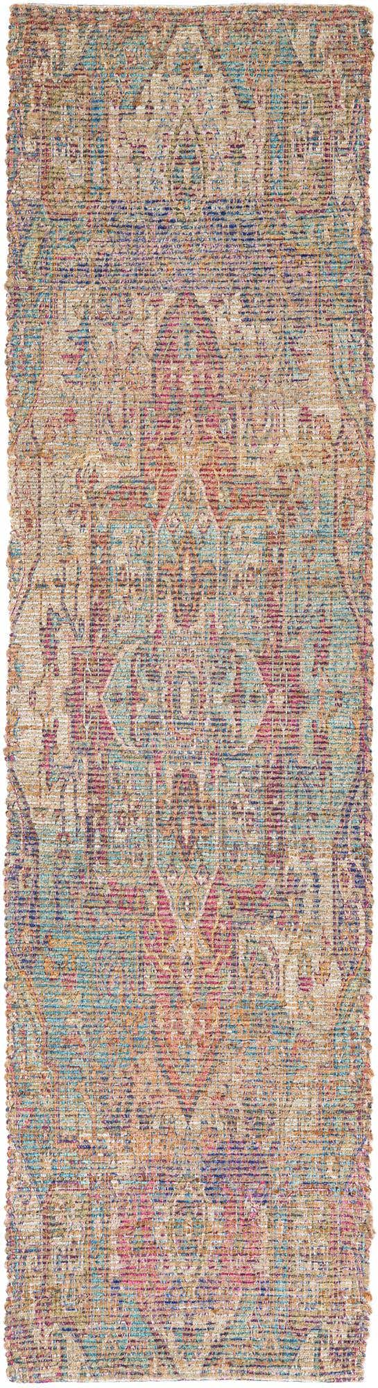 Antique Red and Blue 2' 2 x 8' Chenille Jute Runner Area Rug Vintage Distressed Boho All Natural Eco-Friendly Sustainable Carpet for Living Dining Office Dorm Rooms for Sale at Rug Engine