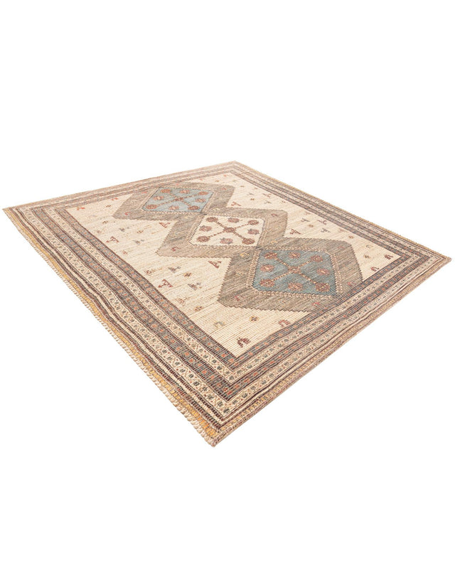 Beige 7' 10 x 7' 10 Chenille Jute Square Area Rug Vintage Distressed Boho All Natural Eco-Friendly Sustainable Carpet for Living Dining Office Dorm Rooms for Sale at Rug Engine