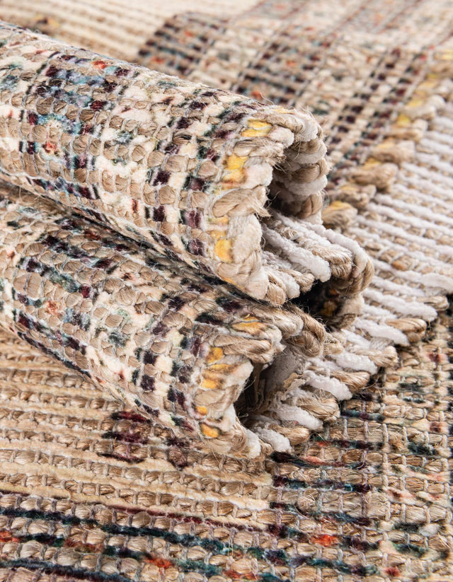 Beige 7' 10 x 7' 10 Chenille Jute Square Area Rug Vintage Distressed Boho All Natural Eco-Friendly Sustainable Carpet for Living Dining Office Dorm Rooms for Sale at Rug Engine