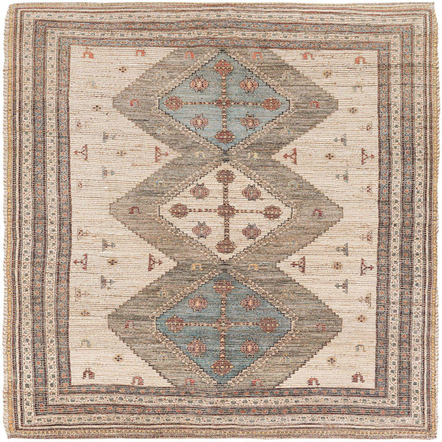 Beige 7' 10 x 7' 10 Chenille Jute Square Area Rug Vintage Distressed Boho All Natural Eco-Friendly Sustainable Carpet for Living Dining Office Dorm Rooms for Sale at Rug Engine