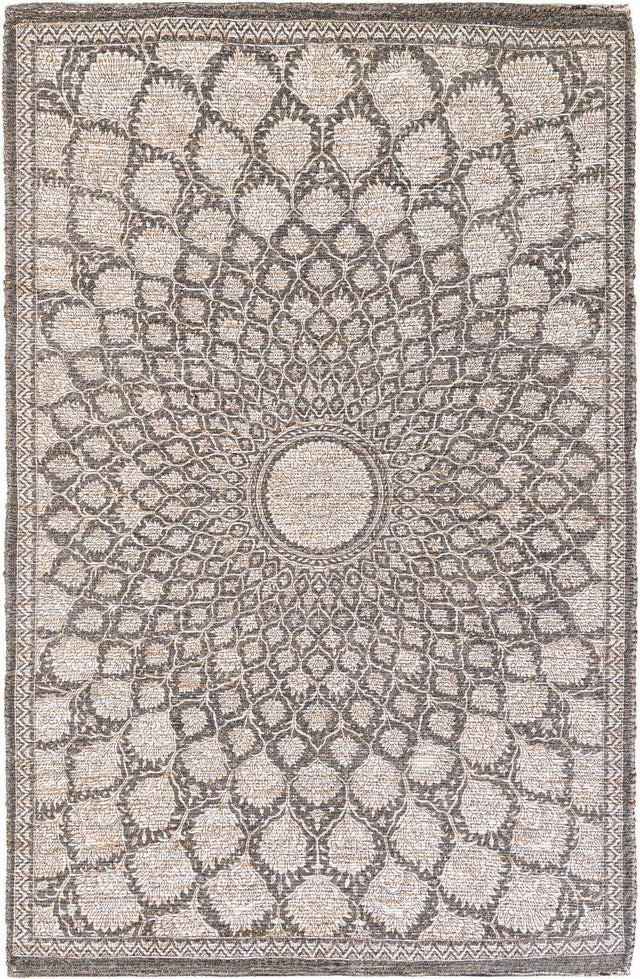 Charcoal and Ivory 6' 1 x 9' Chenille Jute Rectangle Area Rug Vintage Distressed Boho All Natural Eco-Friendly Sustainable Carpet for Living Dining Office Dorm Rooms for Sale at Rug Engine