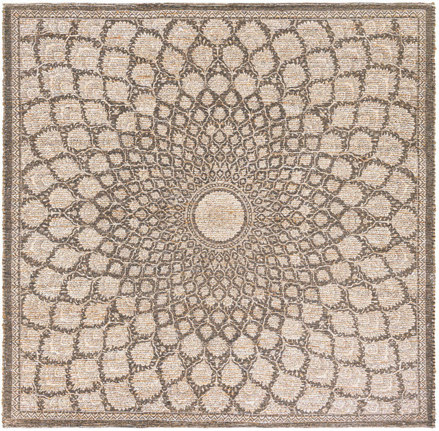 Charcoal and Ivory 7' 10 x 7' 10 Chenille Jute Square Area Rug Vintage Distressed Boho All Natural Eco-Friendly Sustainable Carpet for Living Dining Office Dorm Rooms for Sale at Rug Engine