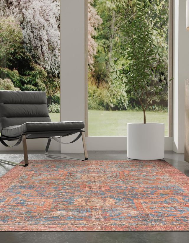 Antique Blue 5' 1 x 8' Chenille Jute Rectangle Area Rug Vintage Distressed Boho All Natural Eco-Friendly Sustainable Carpet for Living Dining Office Dorm Rooms for Sale at Rug Engine