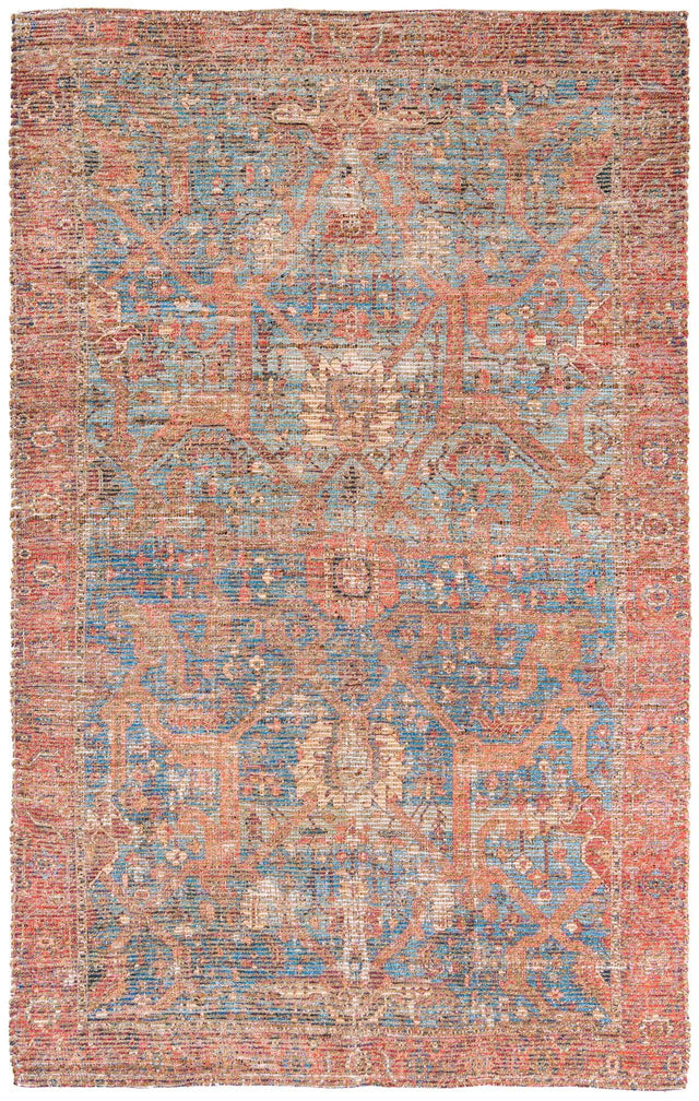 Antique Blue 5' 1 x 8' Chenille Jute Rectangle Area Rug Vintage Distressed Boho All Natural Eco-Friendly Sustainable Carpet for Living Dining Office Dorm Rooms for Sale at Rug Engine