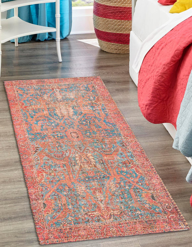 Antique Blue 2' 2 x 6' 1 Chenille Jute Runner Area Rug Vintage Distressed Boho All Natural Eco-Friendly Sustainable Carpet for Living Dining Office Dorm Rooms for Sale at Rug Engine
