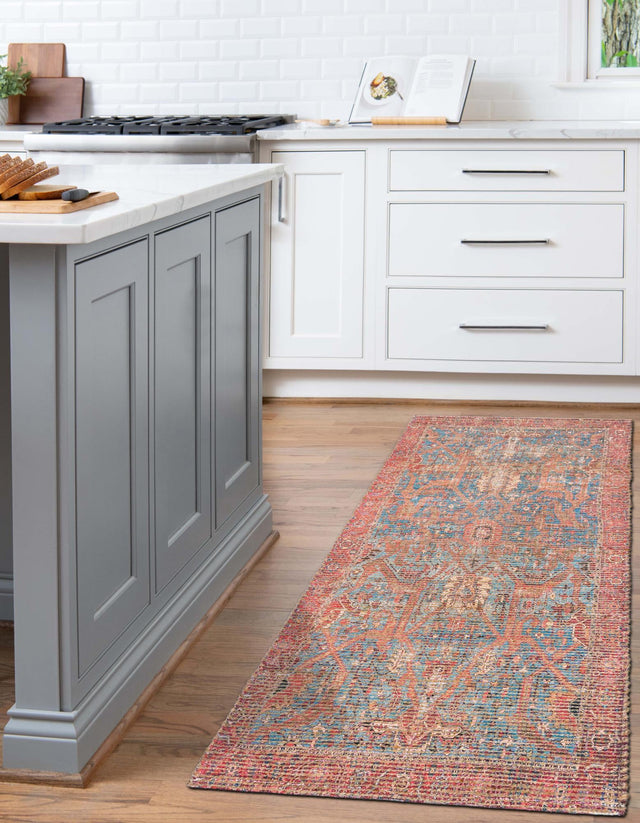 Antique Blue 2' 2 x 8' Chenille Jute Runner Area Rug Vintage Distressed Boho All Natural Eco-Friendly Sustainable Carpet for Living Dining Office Dorm Rooms for Sale at Rug Engine