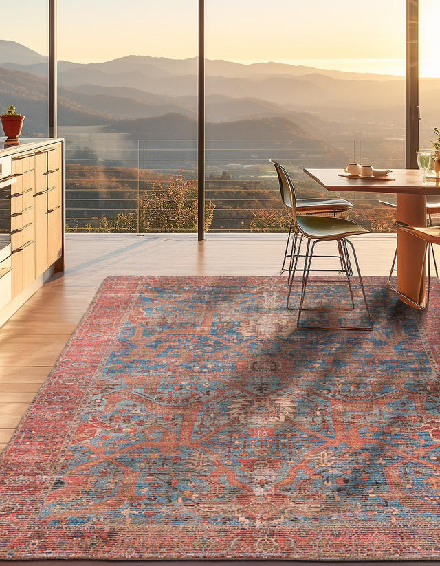 Antique Blue 7' 10 x 7' 10 Chenille Jute Square Area Rug Vintage Distressed Boho All Natural Eco-Friendly Sustainable Carpet for Living Dining Office Dorm Rooms for Sale at Rug Engine