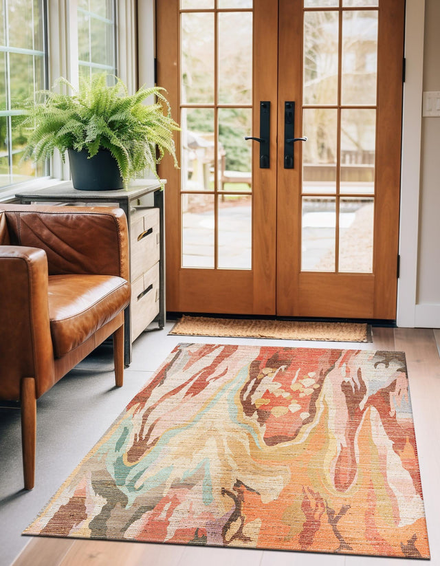 Multicolor 4' 1 x 6' 1 Chenille Jute Rectangle Area Rug Vintage Distressed Boho All Natural Eco-Friendly Sustainable Carpet for Living Dining Office Dorm Rooms for Sale at Rug Engine