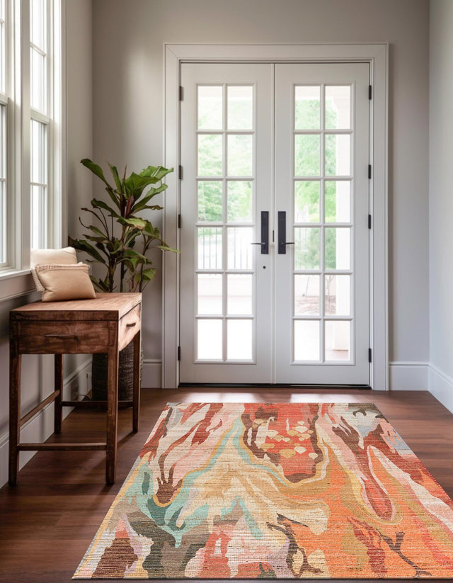 Multicolor 4' 1 x 6' 1 Chenille Jute Rectangle Area Rug Vintage Distressed Boho All Natural Eco-Friendly Sustainable Carpet for Living Dining Office Dorm Rooms for Sale at Rug Engine